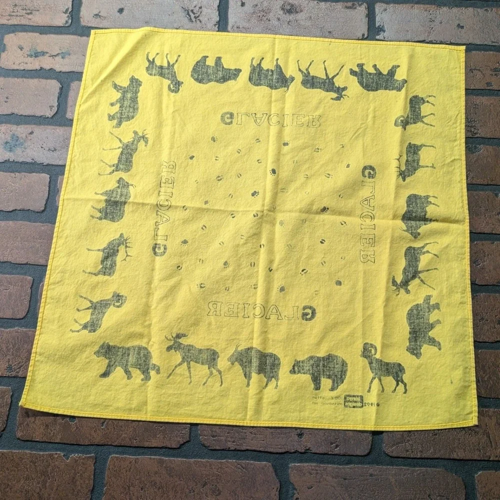Vintage 1992 Konya Designs Glacier National Park Yellow Cotton Bandana Scarf